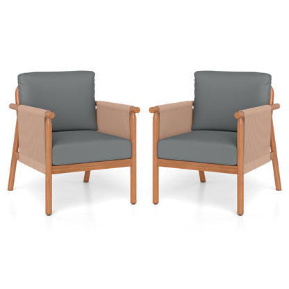 Acacia Wood Patio Dining Chairs Set of 2 with Cushions
