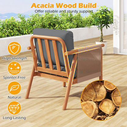 Acacia Wood Patio Dining Chairs Set of 2 with Cushions