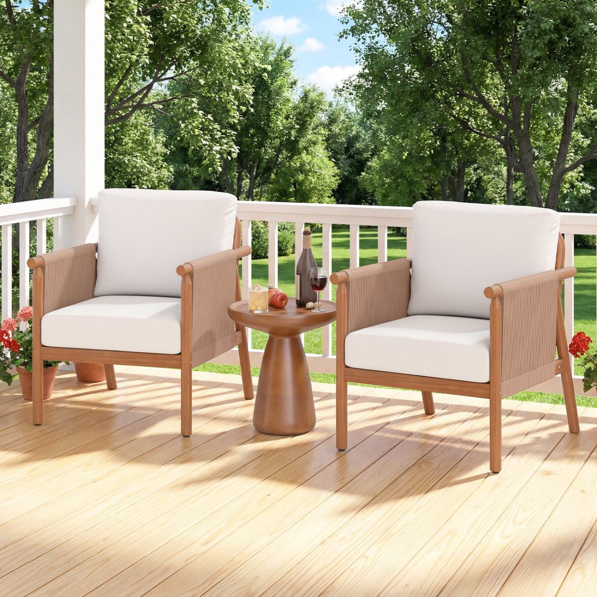 Acacia Wood Patio Dining Chairs Set of 2 with Cushions