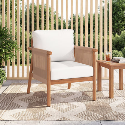 Acacia Wood Patio Dining Chairs Set of 2 with Cushions