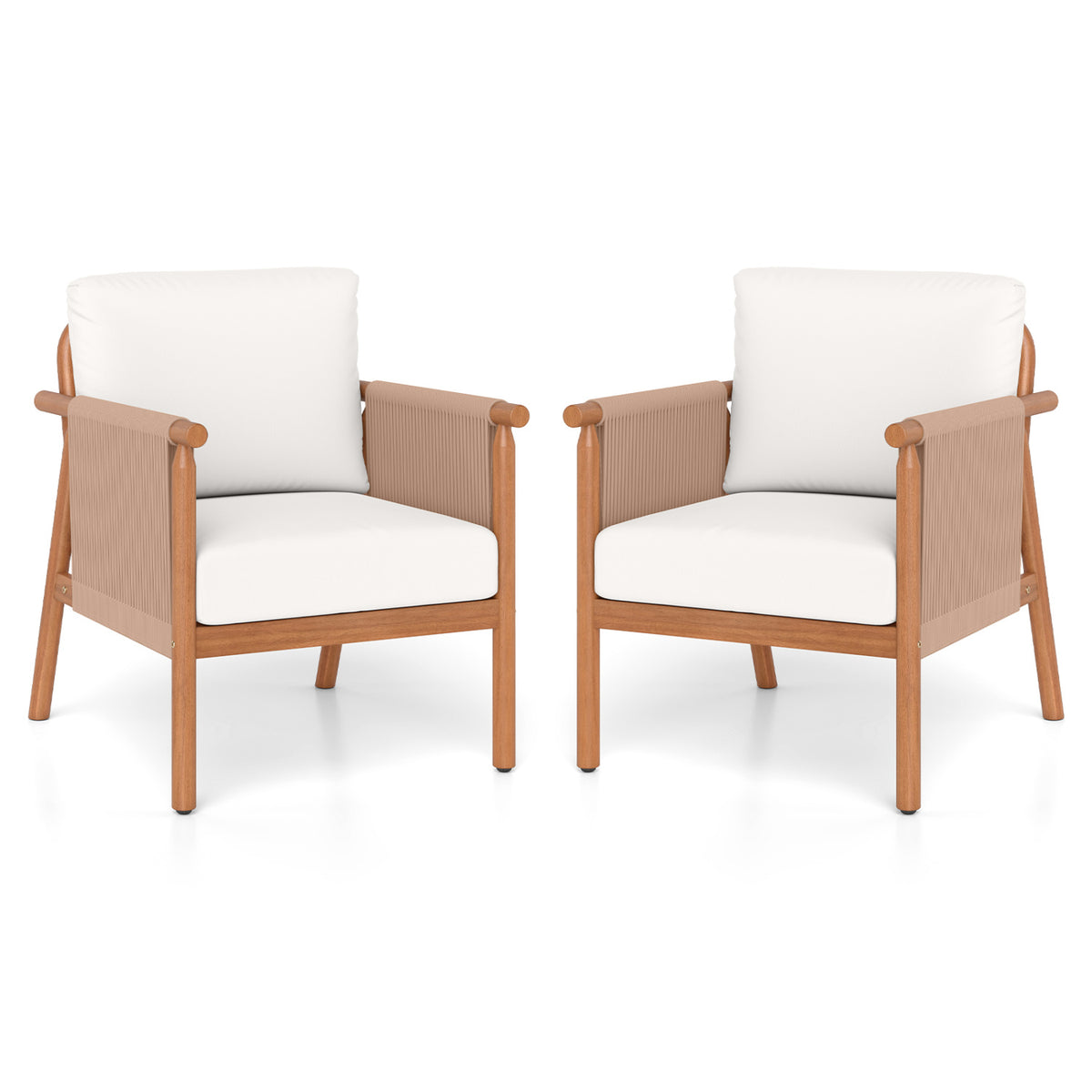 Acacia Wood Patio Dining Chairs Set of 2 with Cushions