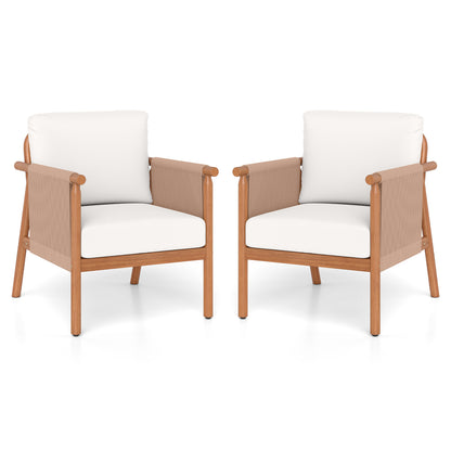 Acacia Wood Patio Dining Chairs Set of 2 with Cushions
