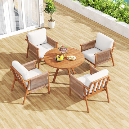 Acacia Wood Patio Dining Chairs Set of 2 with Cushions