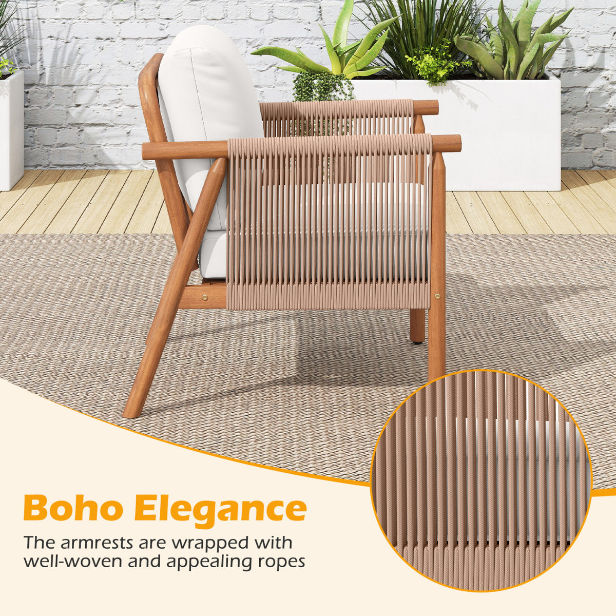 Acacia Wood Patio Dining Chairs Set of 2 with Cushions
