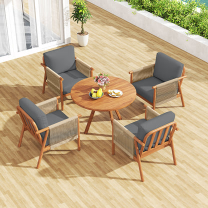 Acacia Wood Patio Dining Chair with Woven Rope & Cushions