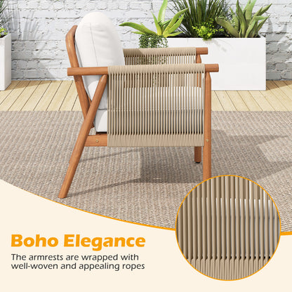 Acacia Wood Patio Dining Chair with Woven Rope & Cushions