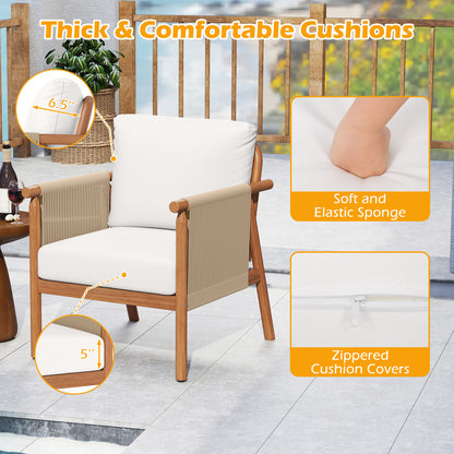 Acacia Wood Patio Dining Chair with Woven Rope & Cushions