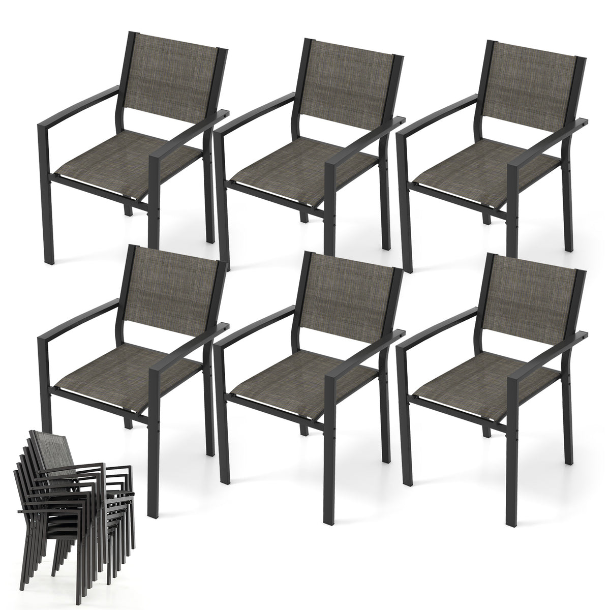 Stackable Patio Dining Chairs Set of 6 with Breathable Fabric