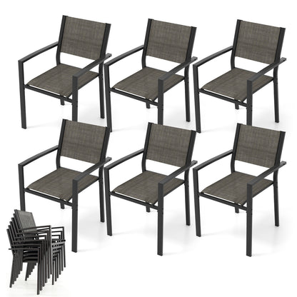Stackable Patio Dining Chairs Set of 6 with Breathable Fabric