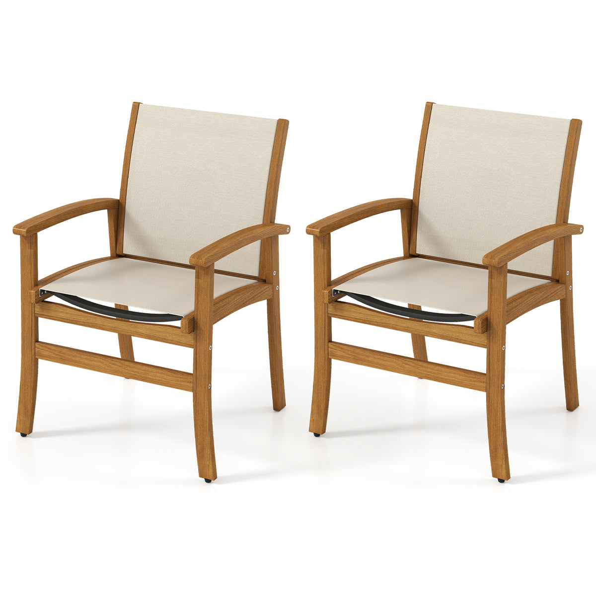 Patio Dining Chairs Set of 2 with Acacia Wood Frame