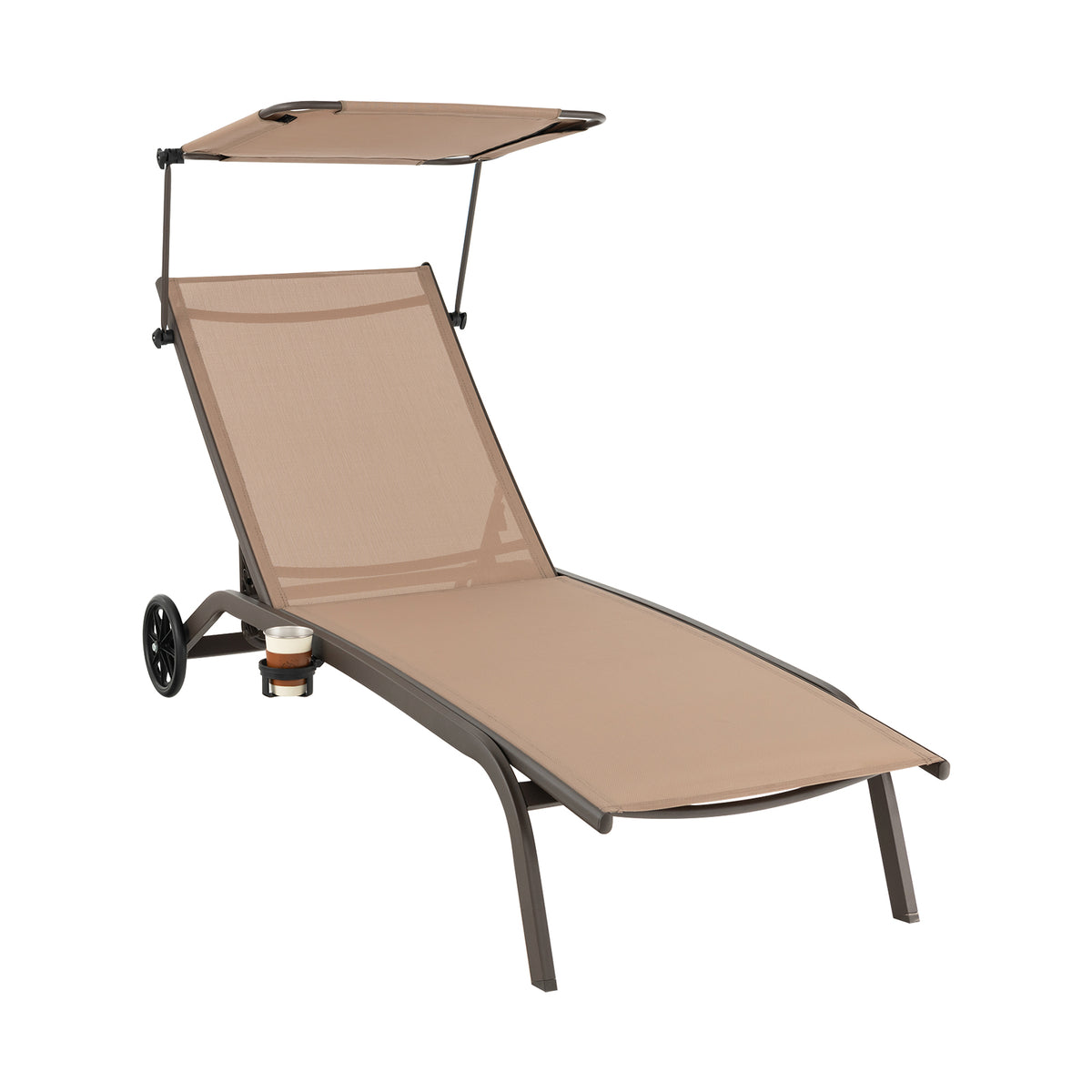Adjustable Chaise Lounge Chair with Canopy and Wheels
