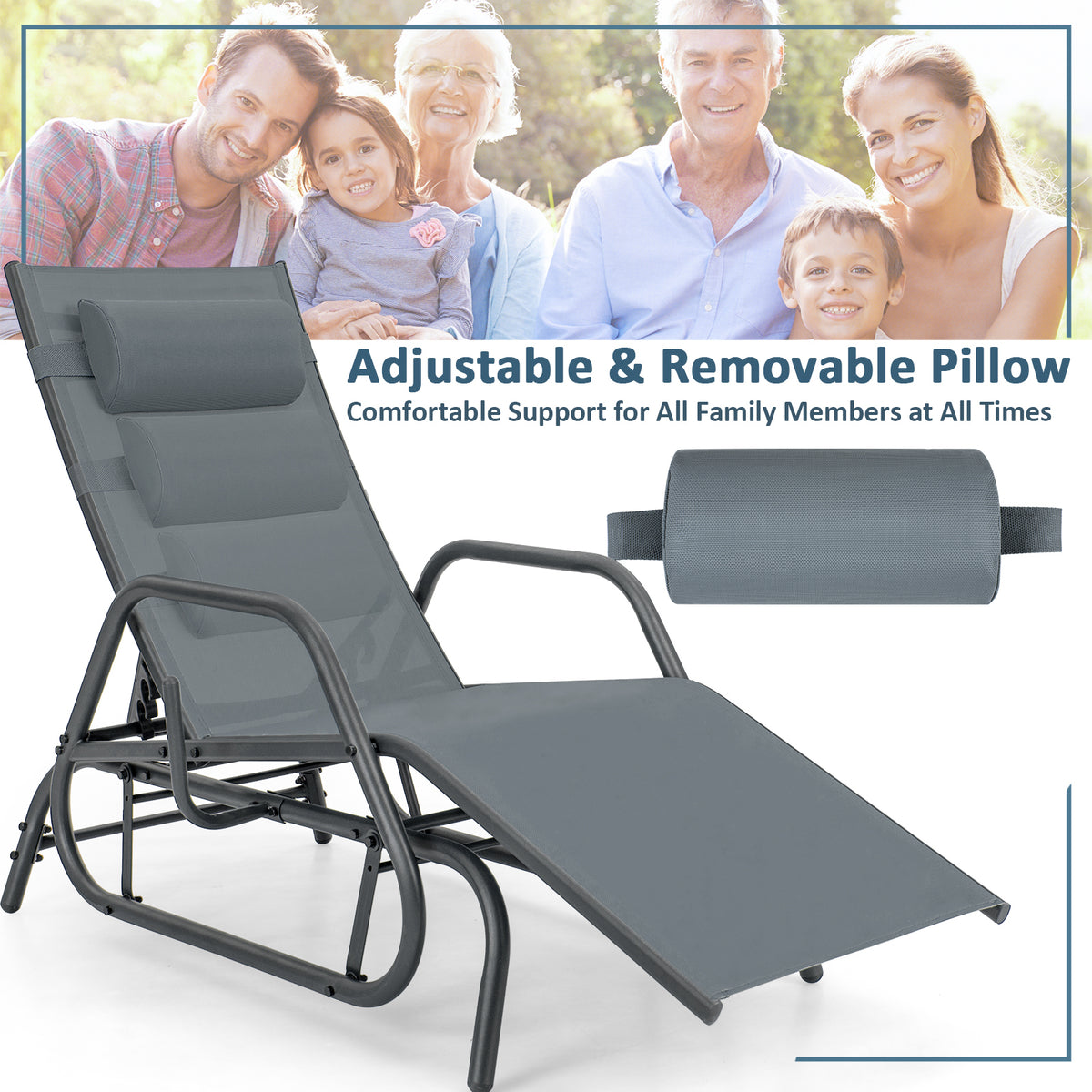 Outdoor Glider Chaise Lounge Chair with Adjustable Backrest