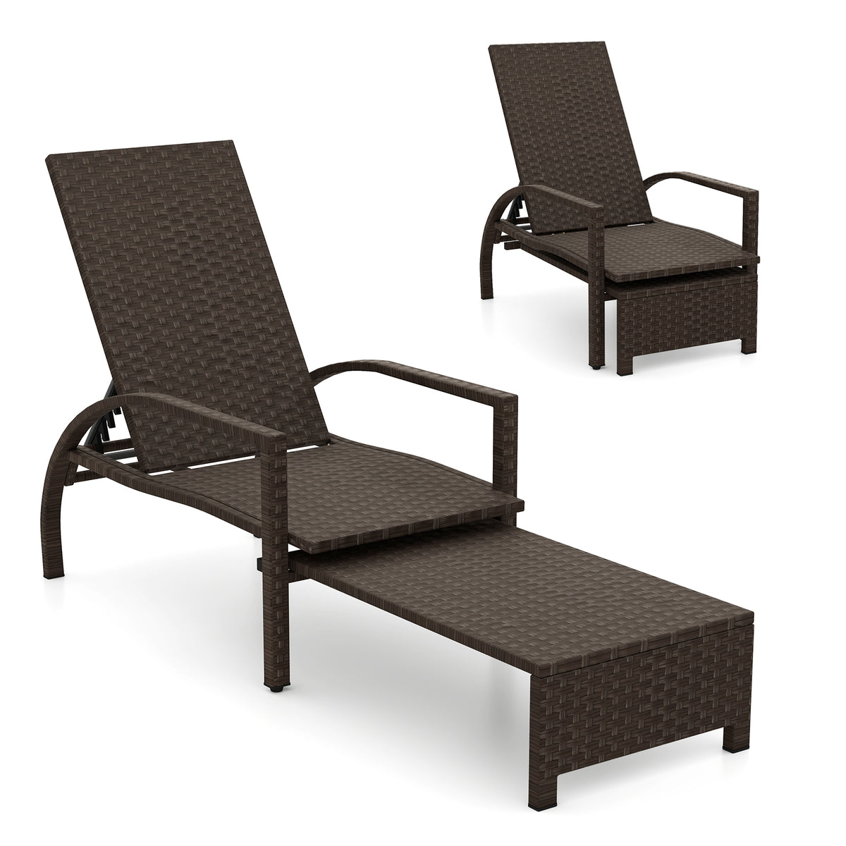 Outdoor Chaise Lounge with Retractable Ottoman - Mix Brown