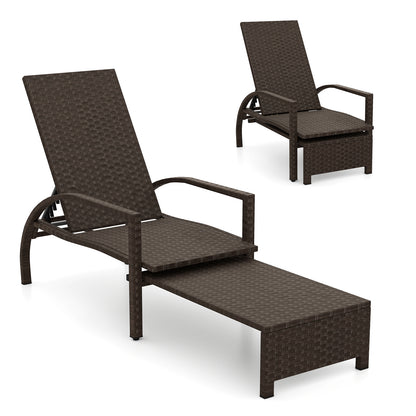 Outdoor Chaise Lounge with Retractable Ottoman - Mix Brown