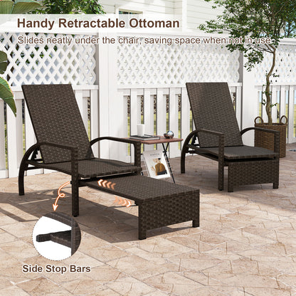 Outdoor Chaise Lounge with Retractable Ottoman - Mix Brown