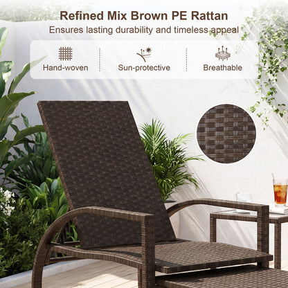 Outdoor Chaise Lounge with Retractable Ottoman - Mix Brown