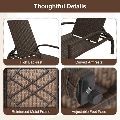 Outdoor Chaise Lounge with Retractable Ottoman - Mix Brown