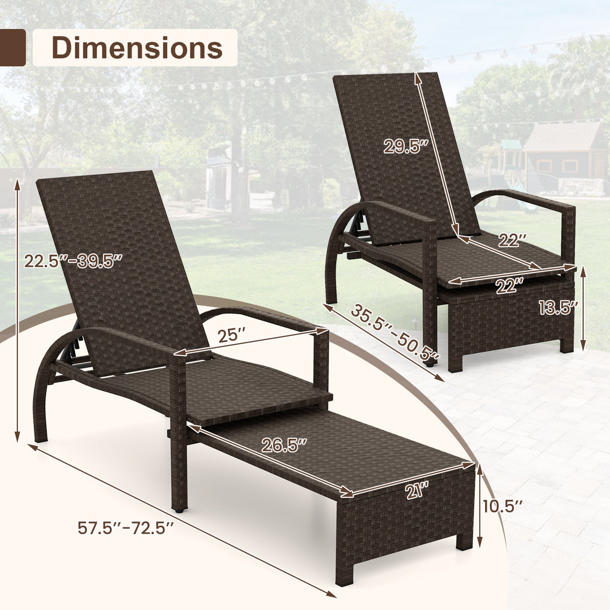 Outdoor Chaise Lounge with Retractable Ottoman - Mix Brown