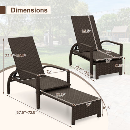 Outdoor Chaise Lounge with Retractable Ottoman - Mix Brown