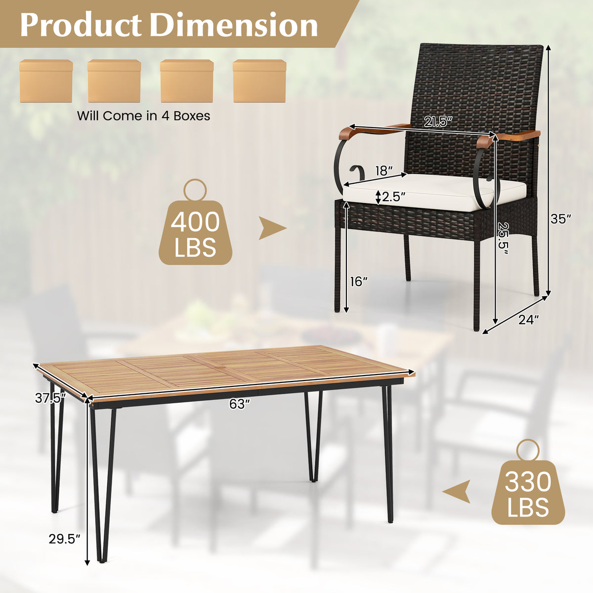 7-Piece Patio Dining Set with Rattan Chairs & Cushions