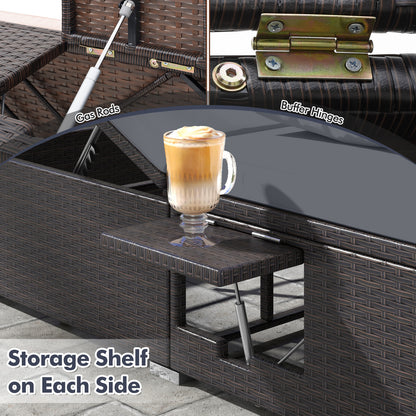 Double Chaise Lounge with Cushions and Folding Side Tables