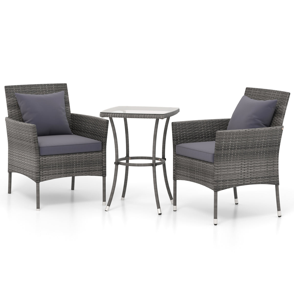 3-Piece Patio Conversation Set with Cushioned Chairs & Glass Table