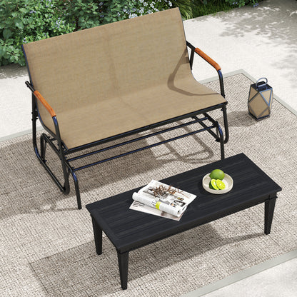 2-Person Patio Glider Bench with Teak Armrests