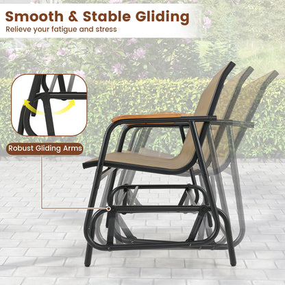 2-Person Patio Glider Bench with Teak Armrests