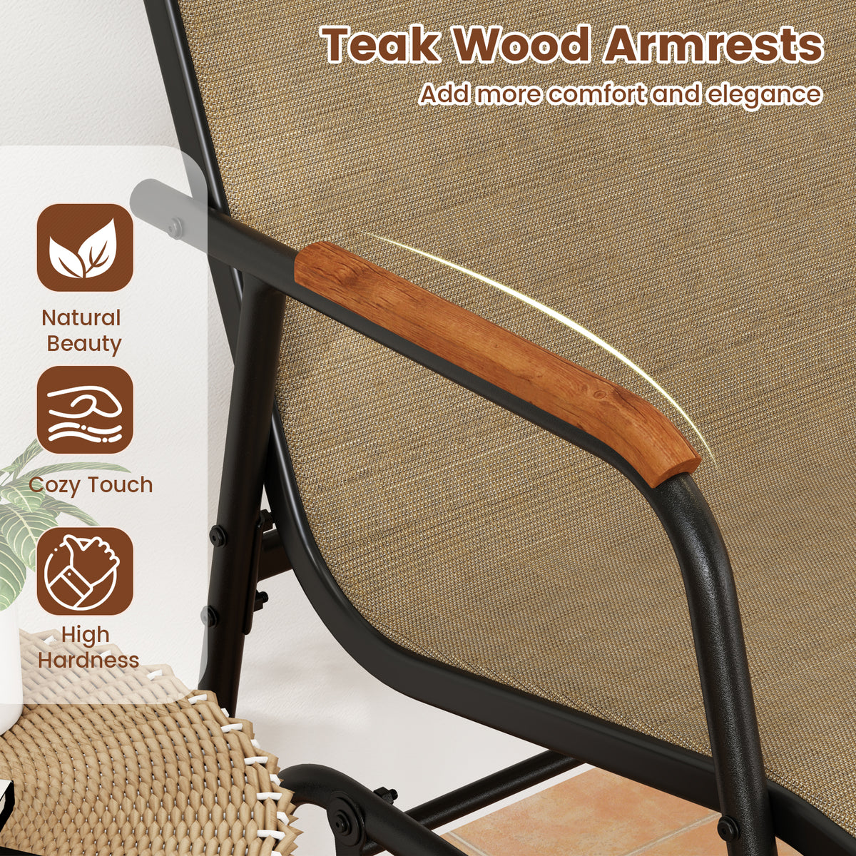2-Person Patio Glider Bench with Teak Armrests