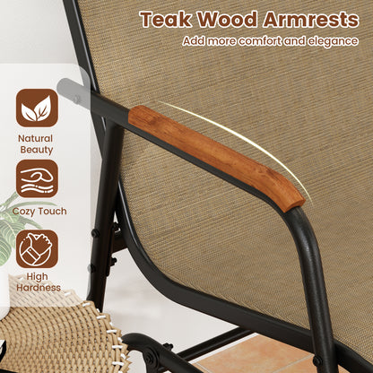 2-Person Patio Glider Bench with Teak Armrests