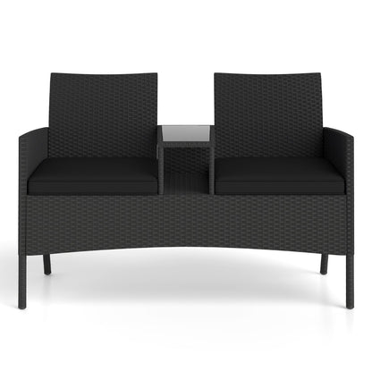 Patio Loveseat with Built-in Table and Storage