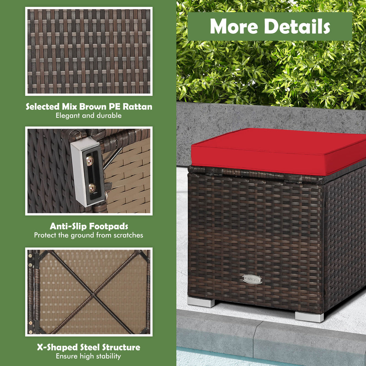 Patio Ottoman Set with Removable Cushions & Storage (2-Piece)