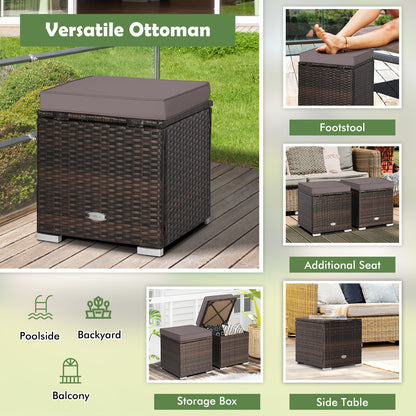 Patio Ottoman Set with Removable Cushions & Storage (2-Piece)