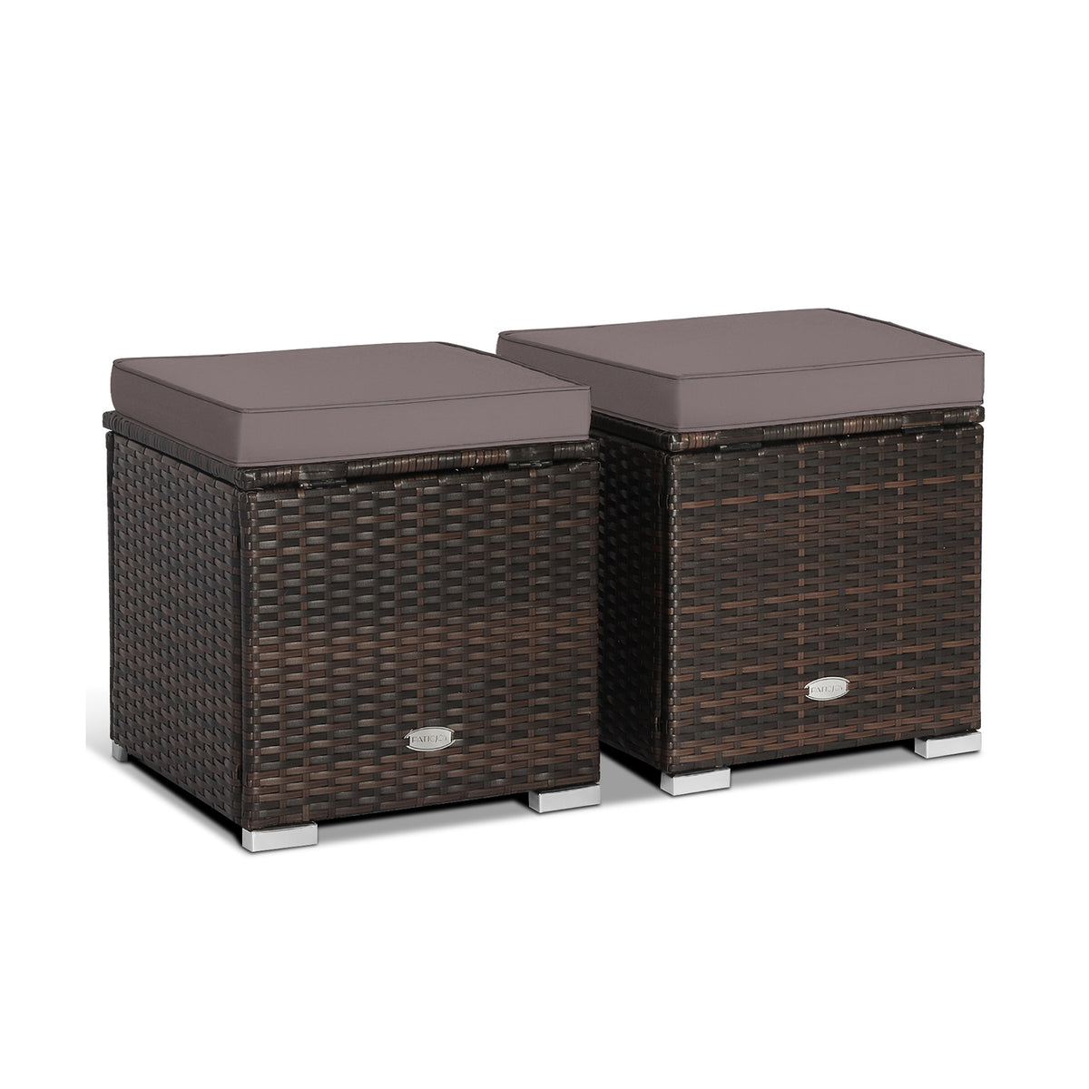 Patio Ottoman Set with Removable Cushions & Storage (2-Piece)