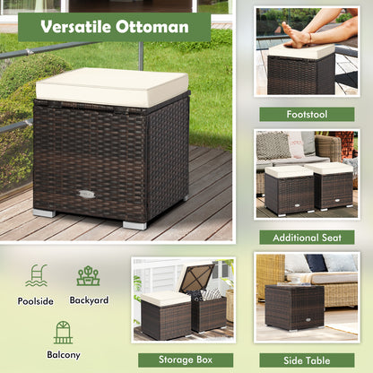 Patio Ottoman Set with Removable Cushions & Storage (2-Piece)
