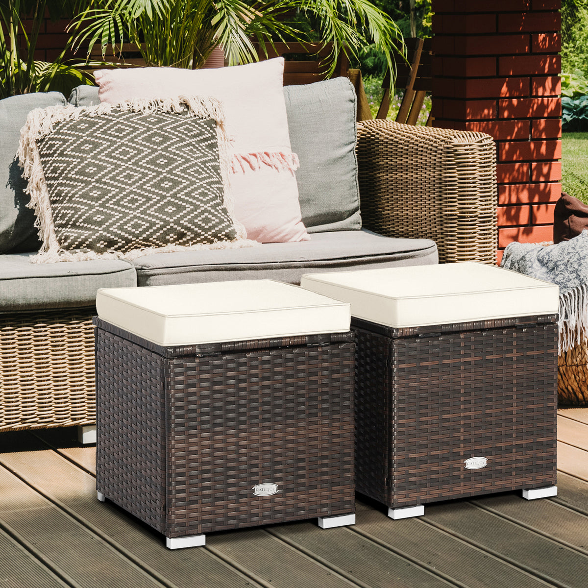 Patio Ottoman Set with Removable Cushions & Storage (2-Piece)