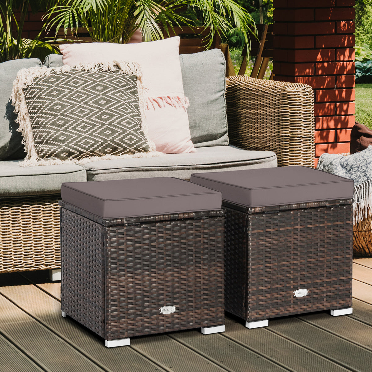 Patio Ottoman Set with Removable Cushions & Storage (2-Piece)