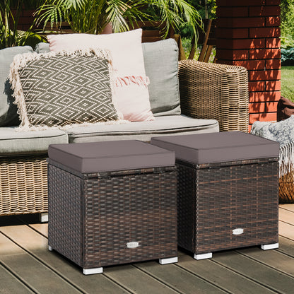 Patio Ottoman Set with Removable Cushions & Storage (2-Piece)