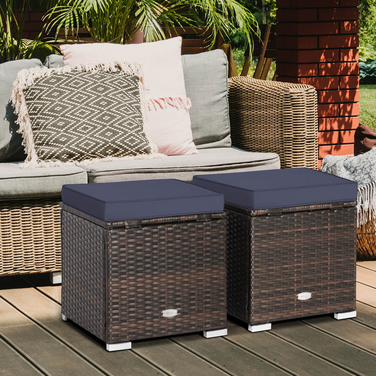 Patio Ottoman Set with Removable Cushions & Storage (2-Piece)