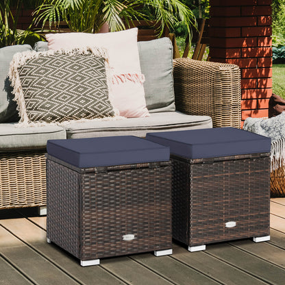 Patio Ottoman Set with Removable Cushions & Storage (2-Piece)