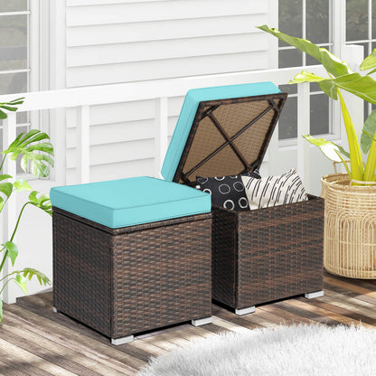 Patio Ottoman Set with Removable Cushions & Storage (2-Piece)