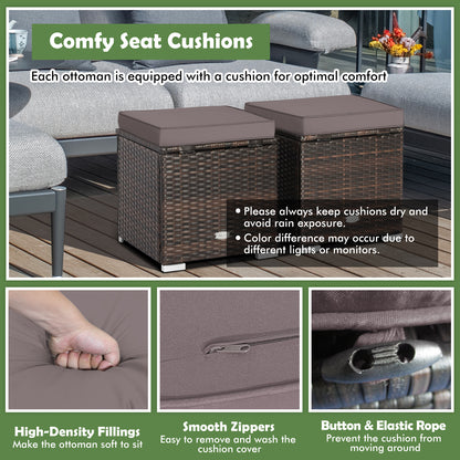 Patio Ottoman Set with Removable Cushions & Storage (2-Piece)