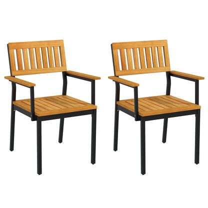 Acacia Wood Patio Dining Chairs Set of 2 with Metal Frame