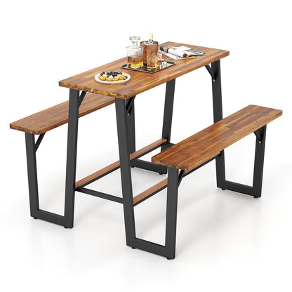 Patio Picnic Table Bench Set with Acacia Wood Tabletop and Benchtop