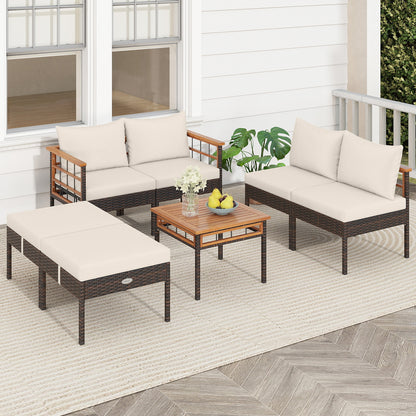 Patio Conversation Set with Ottomans and Side Table