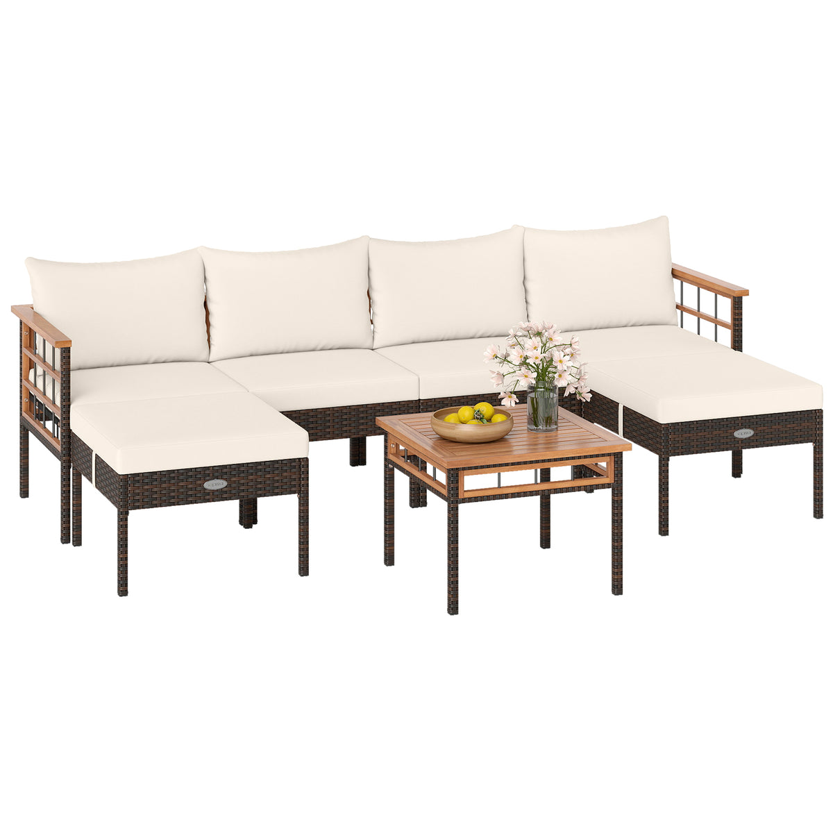 Patio Conversation Set with Ottomans and Side Table