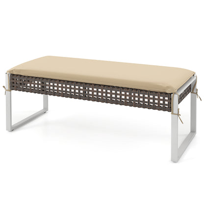 43 Inch Patio Rectangle Ottoman with Cushion - Beige