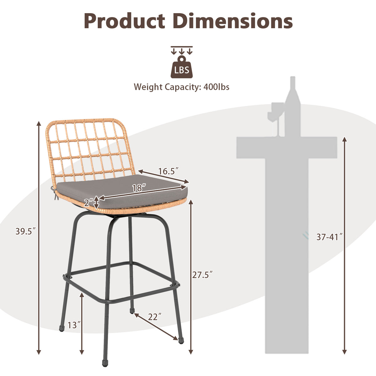 Swivel Patio Barstools Set of 2 with Cushions