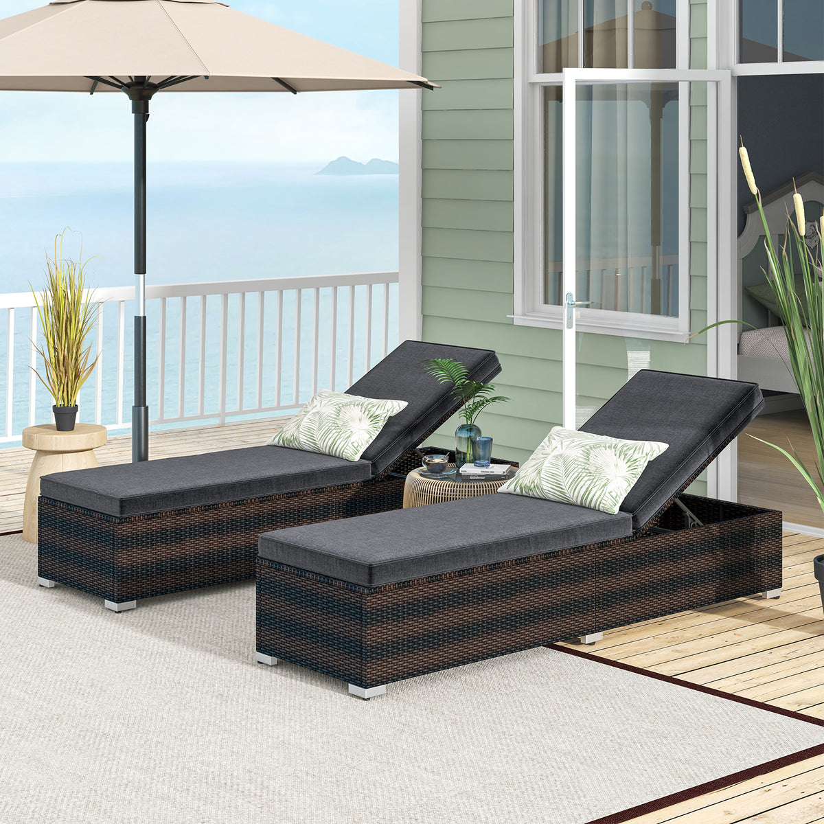 Wicker Patio Lounge Chair with 4-Position Adjustable Backrest