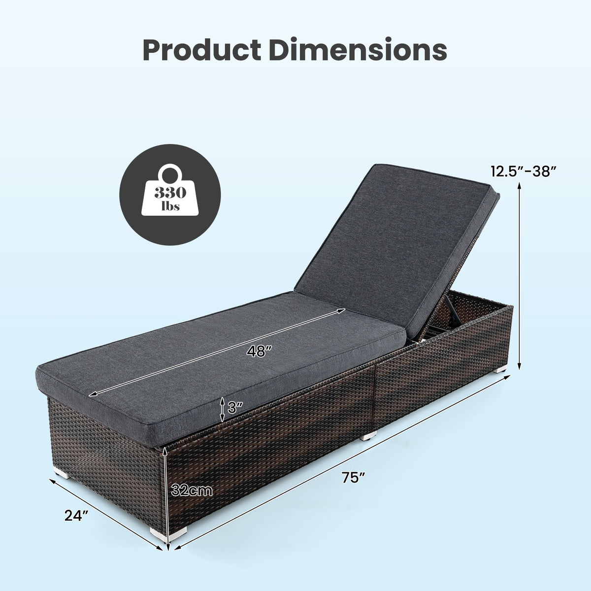 Wicker Patio Lounge Chair with 4-Position Adjustable Backrest